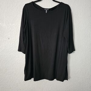 Eileen Fisher Black Jersey-Knit 3/4-Slv Scoop-Neck Black Dress Women's 1x